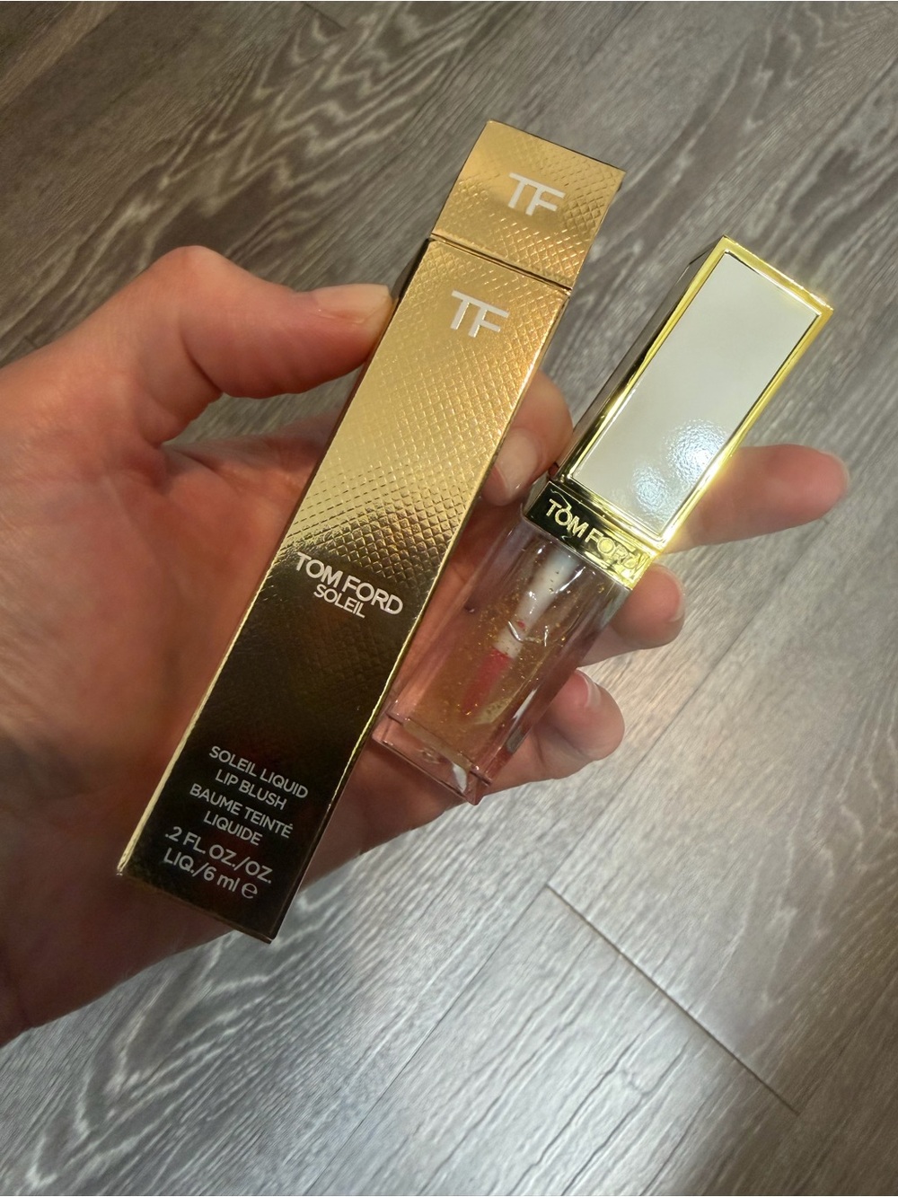 Tom Ford Soleil Liquid Lip Blush - Gold Packaging with Clear Gloss